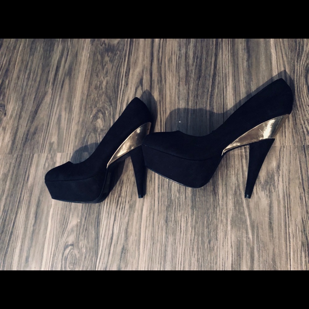 Black velvet platform stilettos